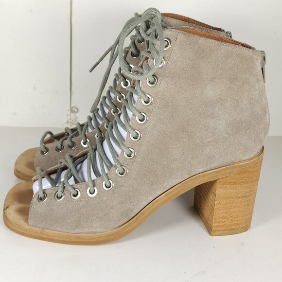 Jeffrey Campbell Women's Cors US7,5 Taupe Suede Square Toe Lace-up Ankle Booties - Picture 2 of 16